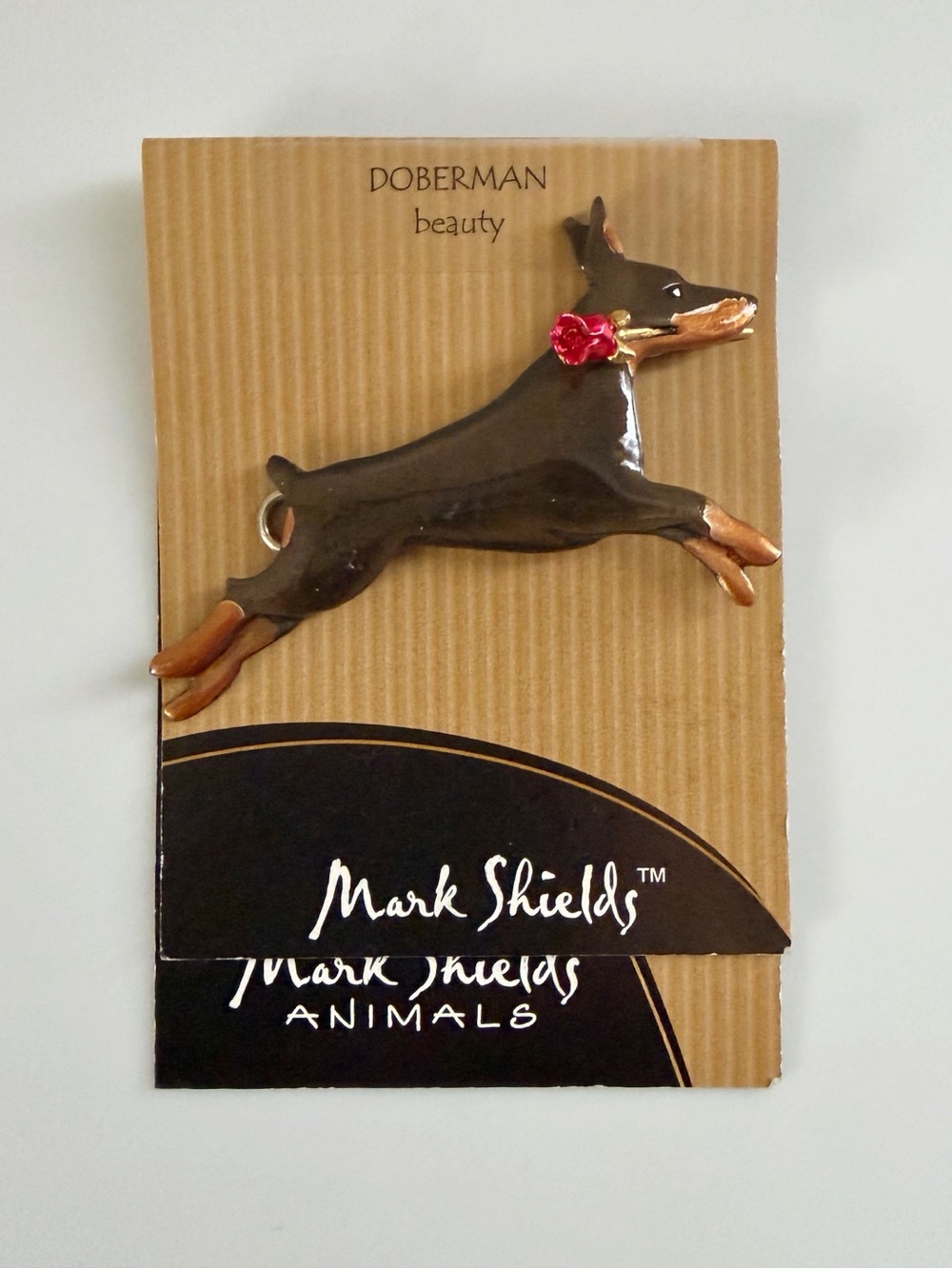 Vintage Mark Shields Doberman Dog With Rose Collectable Brooch Pin